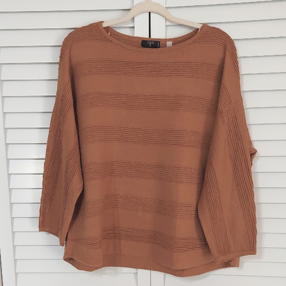 Tahari Sweater, Size 2X, Caramel, Knit Striping, Long‎ Sleeves, Stretch, NEW!!!